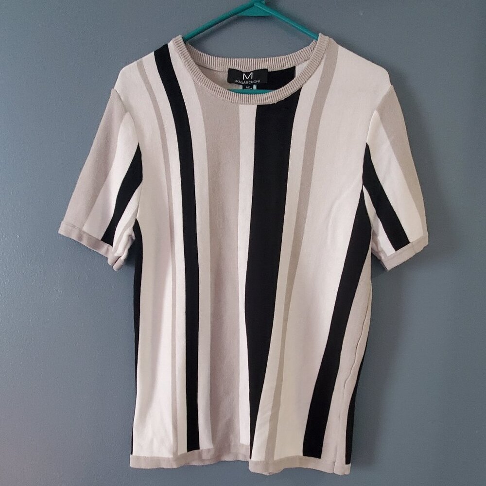 Magaschoni Mens size small black gray white knit tunic shirt